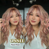 [PRE-ORDER] JBEXTENSION 22 Inches Scalpiana Long Wave Peach Rose 3.5X4 Hard Silky Top Natural Scalp Effect Wig with Bangs OSSIE PEACH ROSE