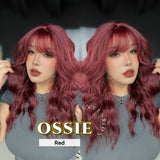 JBEXTENSION 22 Inches Scalpiana Long Wave Red 3.5X4 Hard Silky Top Natural Scalp Effect Wig with Bangs OSSIE RED
