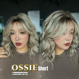 JBEXTENSION 14 Inches Scalpiana Wave Blonde Highlight 3.5X4 Hard Silky Top Natural Scalp Effect Wig with Bangs OSSIE SHORT - BLONDE HIGHLIGHT