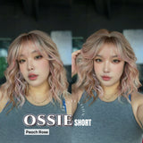 JBEXTENSION 14 Inches Scalpiana Wave Peach Rose 3.5X4 Hard Silky Top Natural Scalp Effect Wig with Bangs OSSIE SHORT - PEACH ROSE