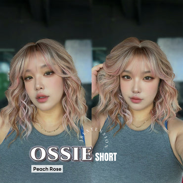 JBEXTENSION 14 Inches Scalpiana Wave Peach Rose 3.5X4 Hard Silky Top Natural Scalp Effect Wig with Bangs OSSIE SHORT - PEACH ROSE