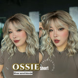 JBEXTENSION 14 Inches Scalpiana Wave Silver Sand Blonde 3.5X4 Hard Silky Top Natural Scalp Effect Wig with Bangs OSSIE SHORT - SILVER SAND BLONDE