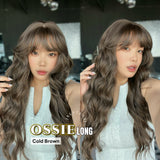 JBEXTENSION 28 Inches Scalpiana Long Wave Cold Brown 3.5X4 Hard Silky Top Natural Scalp Effect Wig with Bangs OSSIE LONG - COLD BROWN