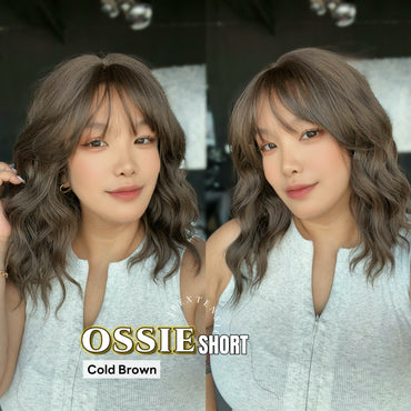 JBEXTENSION 14 Inches Scalpiana Wave Cold Brown 3.5X4 Hard Silky Top Natural Scalp Effect Wig with Bangs OSSIE SHORT - COLD BROWN