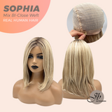 JBEXTENSION 12 Inches Mix Blonde Pre-Cut Free Part Frontlace Glueless Real Human Hair Wig SOPHIA MIX BLONDE - Close Weft【BENDY EAR TABS】