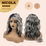 JBEXTENSION NICOLA MONO Monofilament Handmade Wig 6X5 Full Monofilament Hand Tied Top Wig 14 Inches Salt and Pepper Mono Lace Wig Glueless Wig NICOLA MONO【BENDY EAR TABS】