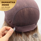 JBEXTENSION SAMANTHA MONO Full Monofilament Handmade Full Lace Full Hand Tied Wig 17 Inches Ash Blonde Mono Lace Handmade Futura Fiber Wig with Anti-slip Silicone Strips Glueless Wig SAMANTHA MONO ASH BLONDE【BENDY EAR TABS】
