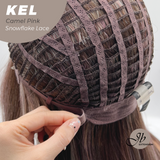 JBEXTENSION 22 Inches Camel Pink Pre-Cut Snowflake Lace Frontlace Glueless Wig KEL CAMEL PINK【PERMATEASE】【BENDY EAR TABS】- S/M