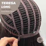 JBEXTENSION 22 Inches Long Dark Brown Pre-Cut Snowflake Lace Frontlace Glueless Wig TERESA LONG DARK BROWN【PERMATEASE】【BENDY EAR TABS】- M/L