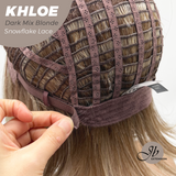 JBEXTENSION 12 Inches Bob Cut Dark Mix Blonde Pre-Cut Snowflake Lace Frontlace Glueless Wig KHLOE DARK MIX BLONDE【PERMATEASE】【BENDY EAR TABS】- M/L