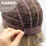 JBEXTENSION 11 Inches Short Hair Mix Blonde Pre-Cut T Part Snowflake Lace Frontlace Glueless Wig with Bangs CARRIE MIX BLONDE【BENDY EAR TABS】