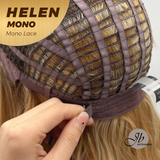 JBEXTENSION HELEN MONO Monofilament Handmade Wig 6X5 Full Monofilament Hand Tied Top Wig 14 Inches Honey Blonde Mono Lace Wig with Anti-slip Silicone Strips Glueless Wig HELEN MONO【BENDY EAR TABS】