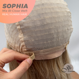 JBEXTENSION 12 Inches Mix Blonde Pre-Cut Free Part Frontlace Glueless Real Human Hair Wig SOPHIA MIX BLONDE - Close Weft【BENDY EAR TABS】