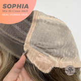 JBEXTENSION 12 Inches Mix Blonde Pre-Cut Free Part Frontlace Glueless Real Human Hair Wig SOPHIA MIX BLONDE - Close Weft【BENDY EAR TABS】
