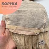 JBEXTENSION 12 Inches Mix Blonde Pre-Cut Free Part Frontlace Glueless Real Human Hair Wig SOPHIA MIX BLONDE - Close Weft【BENDY EAR TABS】