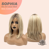 JBEXTENSION 12 Inches Mix Blonde Pre-Cut Free Part Frontlace Glueless Real Human Hair Wig SOPHIA MIX BLONDE - Close Weft【BENDY EAR TABS】