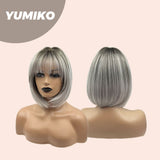JBEXTENSION 12 Inches Bob Cut Grey Wig With Bangs YUMIKO