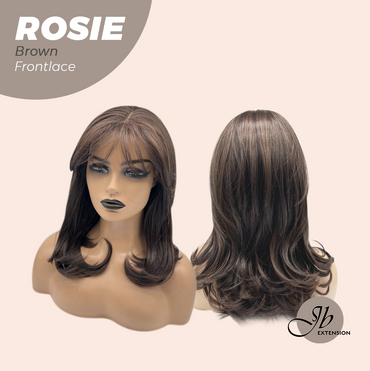JBEXTENSION 16 Inches Brown Curly Women Pre-Cut Frontlace Glueless Wig with Bangs ROSIE BROWN