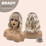 JBEXTENSION 12 Inches Scalpiana Wave Light Mix Blonde 3.5X4 Hard Silky Top Natural Scalp Effect Wig with Bangs BRADY LIGHT MIX BLONDE