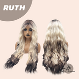JBEXTENSION 30 Inches Long Body Wave Platinum Blonde with Dark End Wig with Bangs RUTH