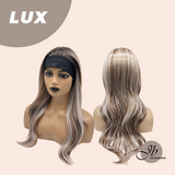 JBEXTENSION 22 Inches Medium Brown Base with Silver Blonde Ombre Highlights Headband Wig LUX