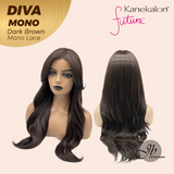 JBEXTENSION DIVA MONO Full Monofilament Handmade Full Lace Full Hand Tied Wig 24 Inches Long Curly Dark Brown Mono Lace Handmade Futura Fiber Wig with Anti-slip Silicone Strips Glueless Wig DIVA MONO - DARK BROWN【BENDY EAR TABS】