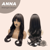 JBEXTENSION 28 Inches Long Curly Midnight Brown(Black/Brown) Wig with Bangs ANNA MIDNIGHT BROWN