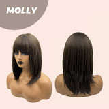 JBEXTENSION 16 Inches Dark Brown Wig With Full Bangs MOLLY