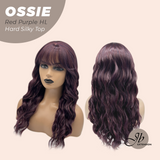 JBEXTENSION 22 Inches Scalpiana Long Wave Red Purple Highlight 3.5X4 Hard Silky Top Natural Scalp Effect Wig with Bangs OSSIE RED PURPLE HIGHLIGHT