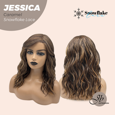 JBEXTENSION 16 Inches Caramel Curly Pre-Cut Side Part Snowflake Lace Frontlace Glueless Wig JESSICA CARAMEL【BENDY EAR TABS】