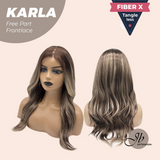 JBEXTENSION 22 Inches Brown Highlight Wave Fiber X, Tangle Less Pre-Cut Free Part Frontlace Glueless Wig KARLA【FIBER X】