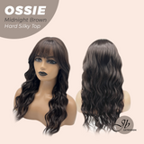 JBEXTENSION 22 Inches Scalpiana Long Wave Midnight Brown(Black/Brown) 3.5X4 Hard Silky Top Natural Scalp Effect Wig with Bangs OSSIE MIDNIGHT BROWN