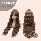 JBEXTENSION 29 Inches Long Body Wave Mocha Brown Wig With Bangs DAPHNE MOCHA BROWN