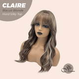 JBEXTENSION 22 Inches Scalpiana Biscuit Blonde 3.5X4 Hard Silky Top Natural Scalp Effect Women Wig with Bangs CLAIRE SILKY TOP - BISCUIT BLONDE