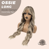 JBEXTENSION 28 Inches Scalpiana Long Wave Blonde Highlight 3.5X4 Hard Silky Top Natural Scalp Effect Wig with Bangs OSSIE LONG - BLONDE HIGHLIGHT