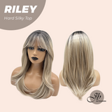 JBEXTENSION 21 Inches Scalpiana Dark Blonde with Dark Root 3.5X4 Hard Silky Top Natural Scalp Effect Wig with Bangs RILEY