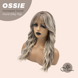 JBEXTENSION 22 Inches Scalpiana Long Wave Honeyed Sand 3.5X4 Hard Silky Top Natural Scalp Effect Wig with Bangs OSSIE HONEYED SAND