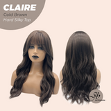 JBEXTENSION 22 Inches Scalpiana Cold Brown 3.5X4 Hard Silky Top Natural Scalp Effect Women Wig with Bangs CLAIRE SILKY TOP - COLD BROWN