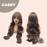 JBEXTENSION 27 Inches Long Curly Mocha Brown Wig With Bangs GABBY