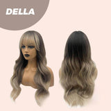 JBEXTENSION 25 Inches Balayage With Dark Root Curly Wig With Bangs DELLA