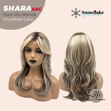 JBEXTENSION 17 Inches Curly Dark Mix Blonde Pre-Cut Arc Snowflake Lace Frontlace Glueless Wig SHARA DARK MIX BLONDE【BENDY EAR TABS】