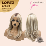 JBEXTENSION LOPEZ MONO Full Monofilament Handmade Full Lace Full Hand Tied Wig 18 Inches Mix Blonde Mono Lace Handmade Futura Fiber Wig with Anti-slip Silicone Strips Glueless Wig LOPEZ MONO - MIX BLONDE【BENDY EAR TABS】