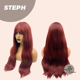 JBEXTENSION 26 Inches Copper Red Body Wave Wig With Bangs STEPH