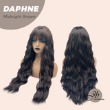 JBEXTENSION 29 Inches Long Body Wave Midnight Brown(Black/Brown) Wig With Bangs DAPHNE MIDNIGHT BROWN