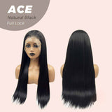 JBEXTENSION 28 Inches Natural Black Long Straight HD Transparent 360 Lace Front Wigs Pre-Plucked Hair Glueless 180% Density Full Lace Hair Wigs For Thinning Hair ACE NATURAL BLACK