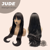 JBEXTENSION 28 Inches Long Curly Midnight Brown(Black/Brown) Wig with Bangs JUDE MIDNIGHT BROWN
