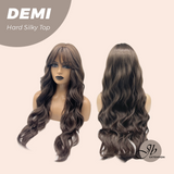 JBEXTENSION 28 Inches Scalpiana Body Wave Cold Brown 3.5X4 Hard Silky Top Natural Scalp Effect Wig with Bangs DEMI