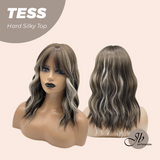 JBEXTENSION 15 Inches Scalpiana Wave Light Brown with Highlight 3.5X4 Hard Silky Top Natural Scalp Effect Wig with Bangs TESS