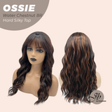 JBEXTENSION 22 Inches Scalpiana Long Wave Water Chestnut Brown 3.5X4 Hard Silky Top Natural Scalp Effect Wig with Bangs OSSIE WATER CHESTNUT BROWN