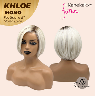 JBEXTENSION KHLOE MONO 6X5 Full Monofilament Hand Tied Top Wig 12 Inches Bob Cut Platinum Blonde Mono Lace Handmade Futura Fiber Wig With Anti-slip Silicone Strips Glueless Wig KHLOE MONO PLATINUM BLONDE【BENDY EAR TABS】